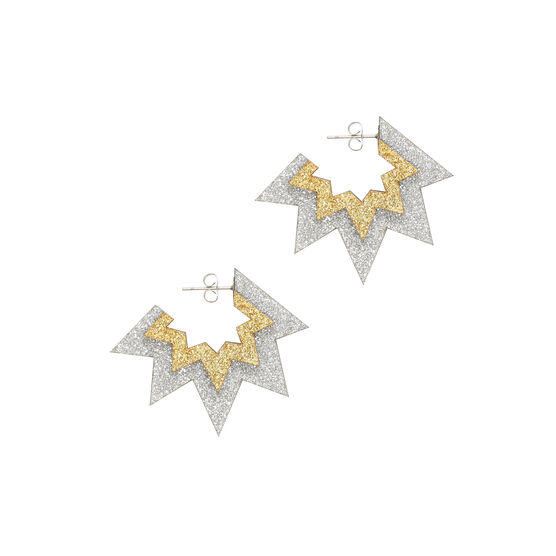 Gold and silver glitter spark hoop earrings